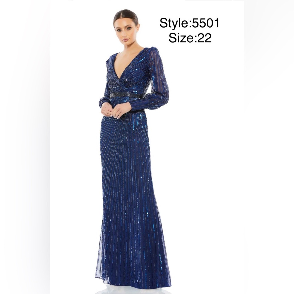 Sequined wrap over bishop sleeve gown
